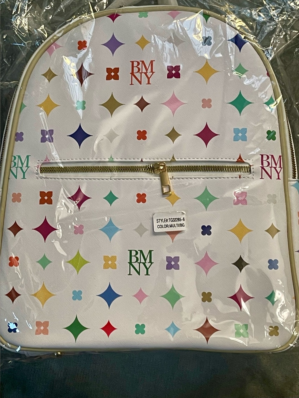 White Multi-Color Patterned Backpack